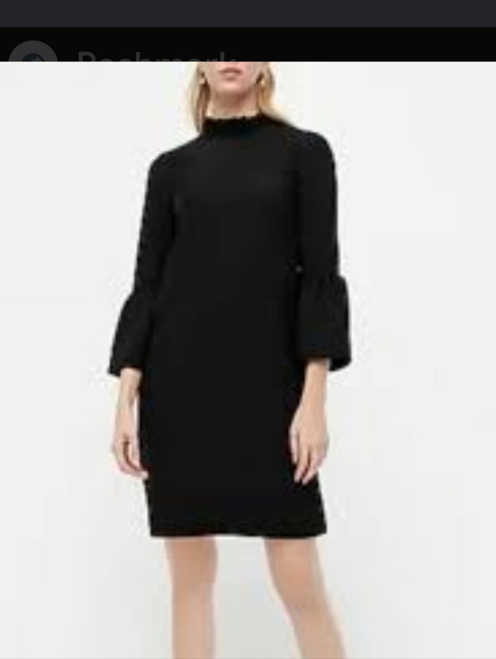 J.Crew Ruffle-neck, Bell Sleeve, Black Shift Dress in 365 Crepe, Size 4